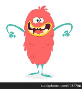 Cute cartoon furry colorful monster. Vector illustration