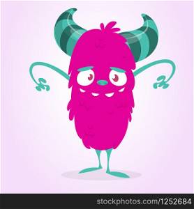 Cute cartoon furry monster. Vector illustration of pink monster character for Halloween
