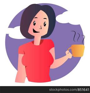Cute cartoon girl holding coffee vector illustartion on white background