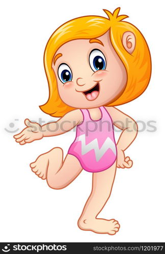 Cute cartoon girl wearing swimsuit