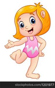 Cute cartoon girl wearing swimsuit