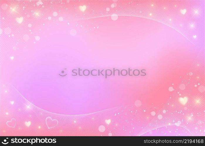 Cute cartoon girly background. Pink frame with bokeh and hearts for Valentine day decoration. Fantasy background. Illustration in pastel colors. Vector. Cute cartoon girly background. Pink frame with bokeh and hearts for Valentine day decoration. Fantasy background. Illustration in pastel colors. Vector.