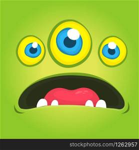Cute cartoon green alien with three eyes. Vector Halloween monster avatar. Design for print, children book, party decoration