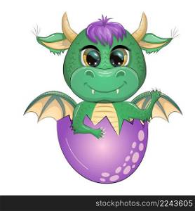 Cute cartoon green baby dragon with horns and wings. Symbol of 2024 according to the Chinese calendar. Funny mythical monster reptile. Cute cartoon green baby dragon with horns and wings. Symbol of 2024 according to the Chinese calendar