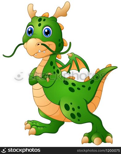 Cute cartoon green dragon posing