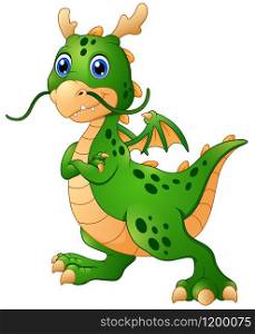 Cute cartoon green dragon posing