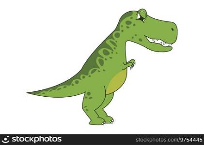 Cute cartoon green Tyrannosaurus Rex, dinosaur illustration.