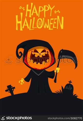 Cute cartoon grim reaper. Cute Halloween skeleton death character illustration
