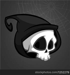 Cute cartoon grim reaper isolated. Cute Halloween skeleton death character icon