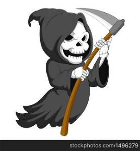 Cute cartoon grim reaper with scythe