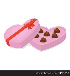 Cute cartoon heart shaped pink box of chocolate. Vector illustration for Valentine&rsquo;s Day.