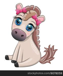 Cute cartoon horse, pony for card with flowers, balloons, hearts. Cute cartoon horse, pony for card with flowers, balloons, heart