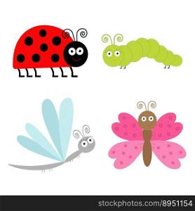 Cute cartoon insect set ladybug butterfly vector image