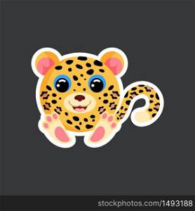 cute cartoon jaguar sticker vector illustration. Flat design.