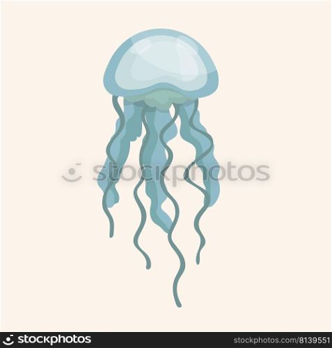 Cute cartoon jellyfish character on pastel background. . Cute cartoon jellyfish character 