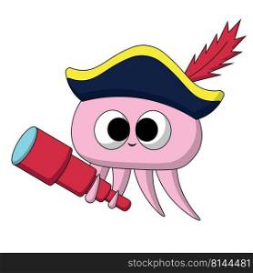 Cute cartoon Jellyfish Pirate. Draw illustration in color