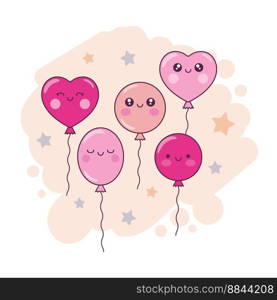 Cute cartoon kawaii balloon characters set with stars on a beige background. Hand drawn elements for greeting cards, stickers, print for graphic tee.