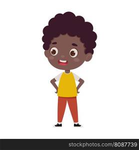 Cute cartoon little african boy. Little schoolboy character. Vector illustration.