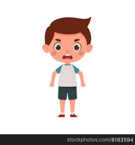 Cute cartoon little angry boy. Little schoolboy character. Vector illustration.