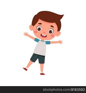 Cute cartoon little happy boy. Little schoolboy character show facial expression. Vector illustration.