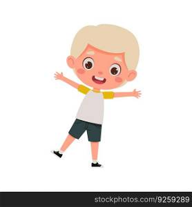 Cute cartoon little happy boy with blond hair. Little schoolboy character show facial expression. Vector illustration.