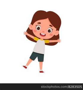 Cute cartoon little happy girl. Little schoolgirl character show facial expression. Vector illustration.