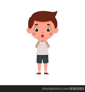 Cute cartoon little scary boy. Little schoolboy character show facial expression. Vector illustration.