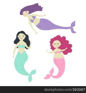 Cute cartoon mermaids set. Stickers, clip art for girls in kawaii style. For invitations, scrapbook, blogging, mobile games, phone cases, t shirt prints. Cute cartoon mermaids. Stickers, clip art for girls in kawaii style. For invitations, scrapbook, blogging, mobile games