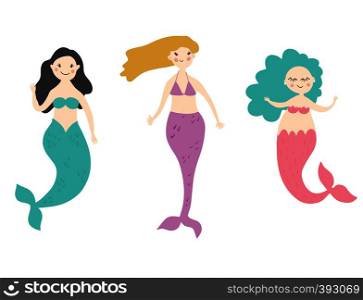 Cute cartoon mermaids set. Stickers, clip art for girls in kawaii style. For invitations, scrapbook, blogging, mobile games, phone cases, t shirt prints. Cute cartoon mermaids. Stickers, clip art for girls in kawaii style. For invitations, scrapbook, blogging, mobile games