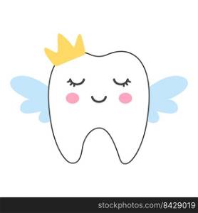 Cute cartoon milk teeth vector Adorned with a bow and a tiara to decorate the children’s tooth bags.