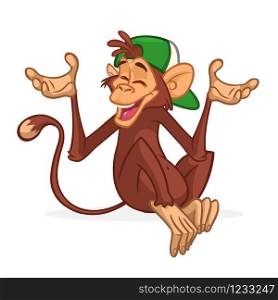 Cute cartoon monkey chimpanzee wearing hat. Vector illustration
