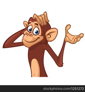 Cute cartoon monkey. Vector illustration of chimpanzee scratching his head.