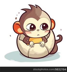 Cute cartoon monkey with a sad expression on his face. Vector illustration.