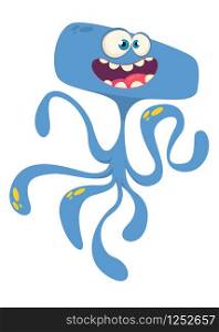 Cute cartoon monster alien or octopus. Vector illustration. Design for children book, sticker, print or party decoration. Funny cartoon monster character