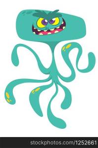 Cute cartoon monster alien or octopus. Vector illustration of blue monster. Funny cartoon monster character