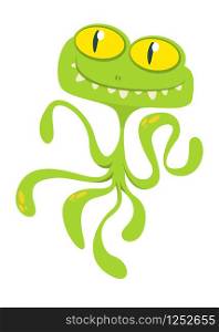 Cute cartoon monster alien or octopus. Vector illustration of green monster for Halloween. Funny cartoon monster character