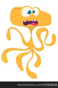 Cute cartoon monster alien or octopus. Vector illustration of orange monster. Funny cartoon monster character