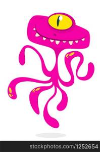 Cute cartoon monster alien or octopus. Vector illustration of pink monster. Funny cartoon monster character