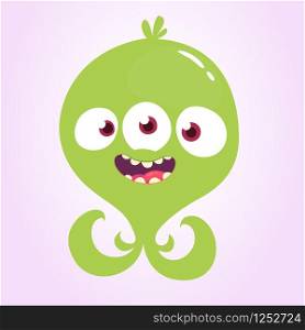 Cute cartoon monster alien or octopus with three eyes. Vector monster illustration for Halloween