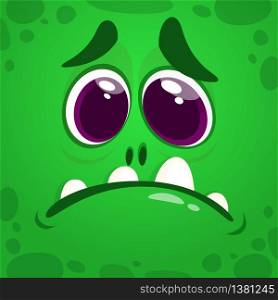 Cute cartoon monster face. Vector illustration of green monster isolated