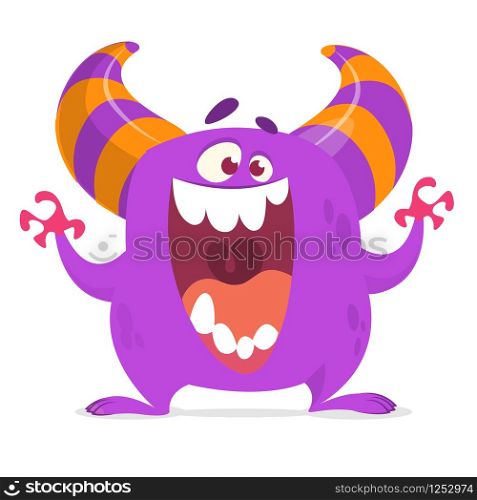 Cute cartoon monster screaming with big mouth full of teeth. Vector illustration for Halloween holiday. Clipart