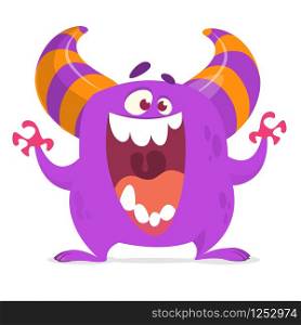 Cute cartoon monster screaming with big mouth full of teeth. Vector illustration for Halloween holiday. Clipart