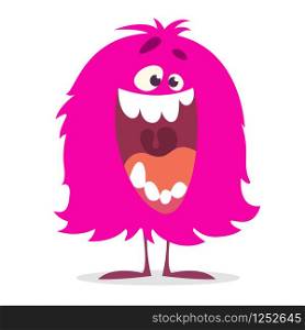 Cute cartoon monster smiling. Vector illustration of pink funny monster. Halloween design. Funny cartoon monster character