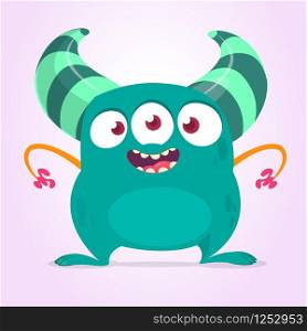 Cute cartoon monster. Vector fat monster mascot character. Halloween design for party decoration, print or children book