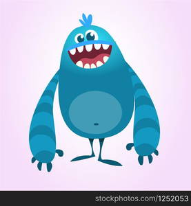 Cute cartoon monster with horns. Smiling monster emotion with big mouth ...