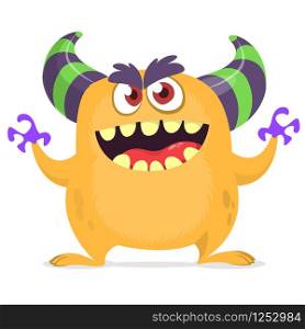Cute cartoon monster. Vector illustration of troll or gremlin. Big set of Halloween characters. Design for decoration, print or sticker