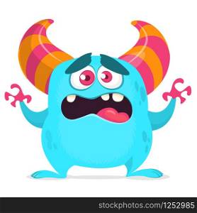 Cute cartoon monster. Vector illustration of yeti or bigfoot. Scared emotion monster face