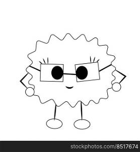 Cute cartoon monster with glasses. Draw illustration in black and white