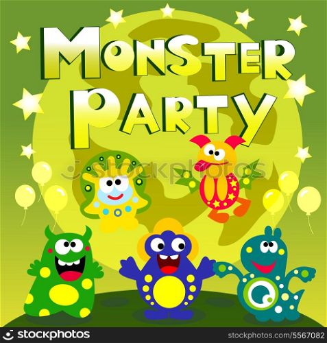Cute cartoon monsters party poster vector illustration