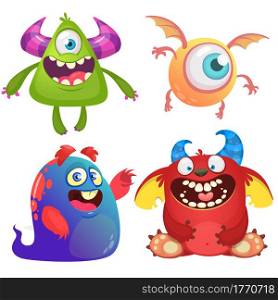 Cute cartoon Monsters. Set of cartoon monsters: ghost, goblin or troll, cyclops and alien . Halloween design